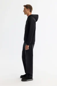 Avva Men's Black Hooded Cotton Printed Elastane Regular Fit Sweatshirt - Image 4