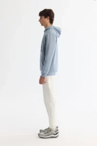 Avva Men's Light Blue Hooded Cotton Printed Elastane Regular Fit Sweatshirt - Image 3