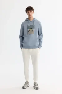 Avva Men's Light Blue Hooded Cotton Printed Elastane Regular Fit Sweatshirt - Image 5