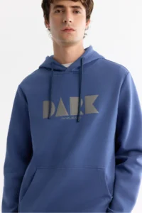 Avva Men's Blue Hooded Cotton Printed Elastane Regular Fit Sweatshirt - Image 2