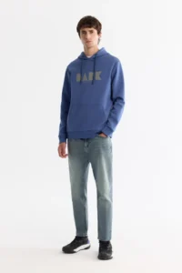 Avva Men's Blue Hooded Cotton Printed Elastane Regular Fit Sweatshirt - Image 5