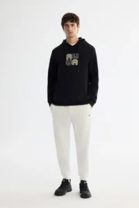 Avva Men's Black Hooded Cotton Printed Elastane Regular Fit Sweatshirt - Image 5