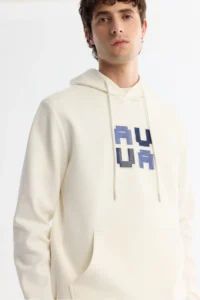 Avva Men's Ecru Hooded Cotton Printed Elastane Regular Fit Sweatshirt - Image 2