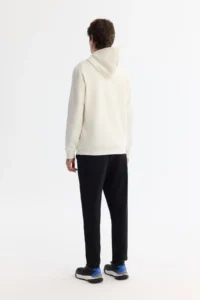 Avva Men's Ecru Hooded Cotton Printed Elastane Regular Fit Sweatshirt - Image 4