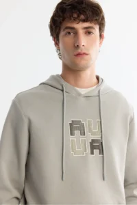 Avva Men's Gray Hooded Cotton Printed Elastane Regular Fit Sweatshirt - Image 2