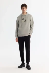 Avva Men's Gray Hooded Cotton Printed Elastane Regular Fit Sweatshirt - Image 5