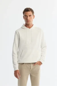 Avva Men's Ecru Hooded Printed Elastane Regular Fit Sweatshirt