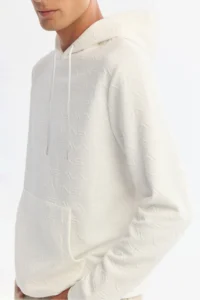 Avva Men's Ecru Hooded Printed Elastane Regular Fit Sweatshirt - Image 2