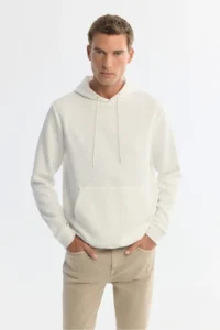 Avva Men's Ecru Hooded Printed Elastane Regular Fit Sweatshirt - Image 6