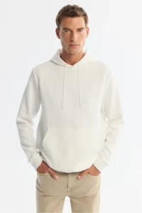 Avva Men's Ecru Hooded Printed Elastane Regular Fit Sweatshirt - Image 7