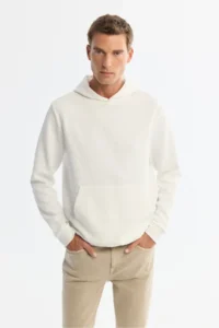 Avva Men's Ecru Hooded Printed Elastane Regular Fit Sweatshirt - Image 8
