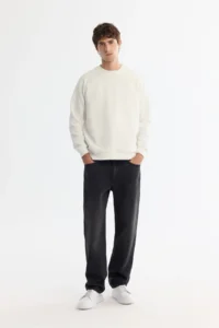 Avva Men's Ecru Crew Neck Printed Elastane Regular Fit Sweatshirt - Image 4