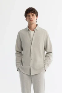 Avva Men's Gray Button Collar Linen Blend Easy-Iron Comfort Fit Shirt