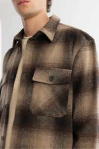 Avva Men's Brown Classic Collar Plaid Wool Blend Comfort Fit Shirt Jacket - Image 2