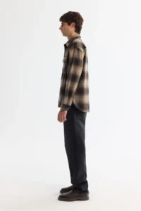 Avva Men's Brown Classic Collar Plaid Wool Blend Comfort Fit Shirt Jacket - Image 3