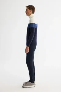 Avva Men's Navy Blue Full Turtleneck Block Colored Wool Blend Regular Fit Sweater - Image 3