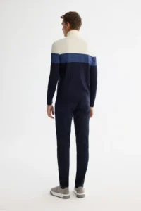 Avva Men's Navy Blue Full Turtleneck Block Colored Wool Blend Regular Fit Sweater - Image 4