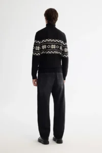 Avva Men's Black Full Turtleneck Snow Patterned Soft Touch Knitwear Regular Fit Sweater - Image 3