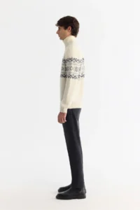 Avva Men's Ecru Full Turtleneck Snow Patterned Soft Touch Knitwear Regular Fit Sweater - Image 3