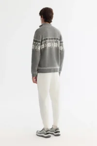 Avva Men's Gray Stand-Up Collar Zippered Patterned Knitwear Regular Fit Cardigan - Image 3