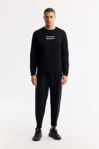Avva Men's Black Crew Neck Printed Bi-Stretch Interlock Regular Fit Sweatshirt - Image 6