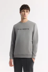 Avva Men's Gray Crew Neck Printed Bi-Stretch Interlock Regular Fit Sweatshirt - Image 4