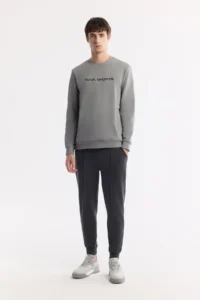 Avva Men's Gray Crew Neck Printed Bi-Stretch Interlock Regular Fit Sweatshirt - Image 5