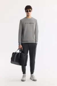 Avva Men's Gray Crew Neck Printed Bi-Stretch Interlock Regular Fit Sweatshirt - Image 6
