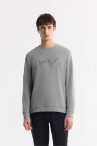 Avva Men's Gray Crew Neck Printed Soft Touch Regular Fit Sweatshirt