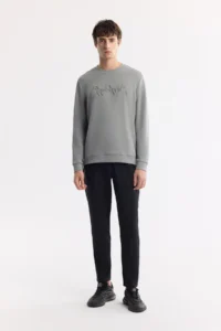 Avva Men's Gray Crew Neck Printed Soft Touch Regular Fit Sweatshirt - Image 5
