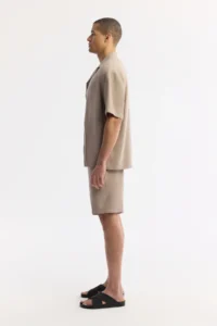 Avva Men's Beige Open Collar Short Sleeve Soft Touch Oversize Fit Shirt - Image 3