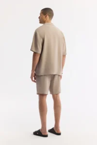 Avva Men's Beige Open Collar Short Sleeve Soft Touch Oversize Fit Shirt - Image 4
