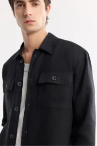 Avva Men's Black Classic Collar 100% Linen Comfort Fit Shirt Jacket - Image 2