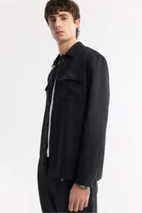 Avva Men's Black Classic Collar 100% Linen Comfort Fit Shirt Jacket - Image 5