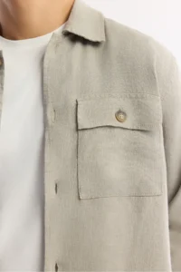 Avva Men's Gray Classic Collar 100% Linen Comfort Fit Shirt Jacket - Image 2