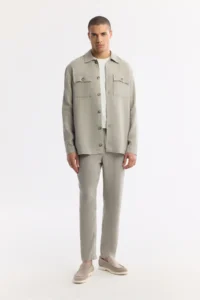 Avva Men's Gray Classic Collar 100% Linen Comfort Fit Shirt Jacket - Image 5