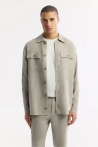 Avva Men's Gray Classic Collar 100% Linen Comfort Fit Shirt Jacket - Image 7