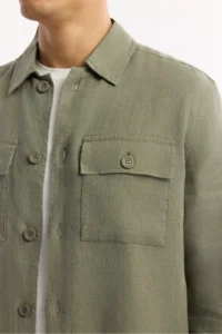 Avva Men's Khaki Classic Collar 100% Linen Comfort Fit Shirt Jacket - Image 2