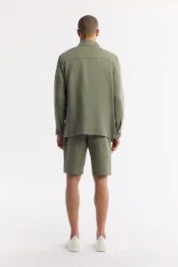 Avva Men's Khaki Classic Collar 100% Linen Comfort Fit Shirt Jacket - Image 4