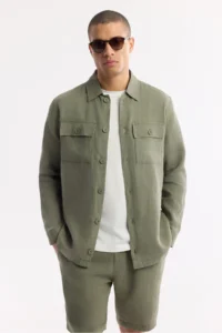 Avva Men's Khaki Classic Collar 100% Linen Comfort Fit Shirt Jacket - Image 6
