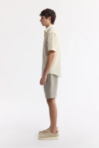 Avva Men's Beige Classic Collar Embroidered Cotton Short Sleeve Comfort Fit Shirt - Image 3