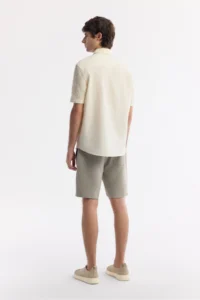 Avva Men's Beige Classic Collar Embroidered Cotton Short Sleeve Comfort Fit Shirt - Image 4