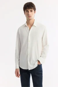 Avva Men's White Bottom Collar Embossed Regular Fit Shirt - Image 5