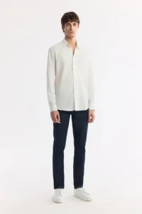 Avva Men's White Bottom Collar Embossed Regular Fit Shirt - Image 6