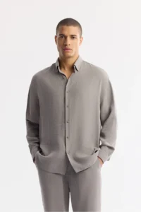Avva Men's Nardo Gray Bottom Collar Soft Touch Oversize Fit Shirt