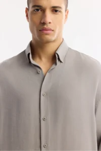 Avva Men's Nardo Gray Bottom Collar Soft Touch Oversize Fit Shirt - Image 2