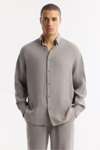 Avva Men's Nardo Gray Bottom Collar Soft Touch Oversize Fit Shirt - Image 5