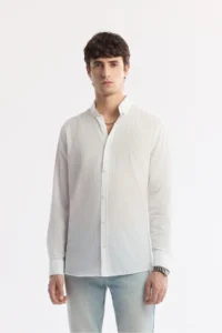 Avva Men's White Button Collar 100% Cotton Regular Fit Shirt