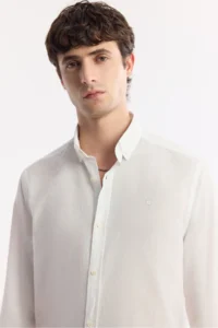 Avva Men's White Button Collar 100% Cotton Regular Fit Shirt - Image 2