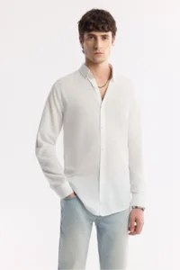 Avva Men's White Button Collar 100% Cotton Regular Fit Shirt - Image 6